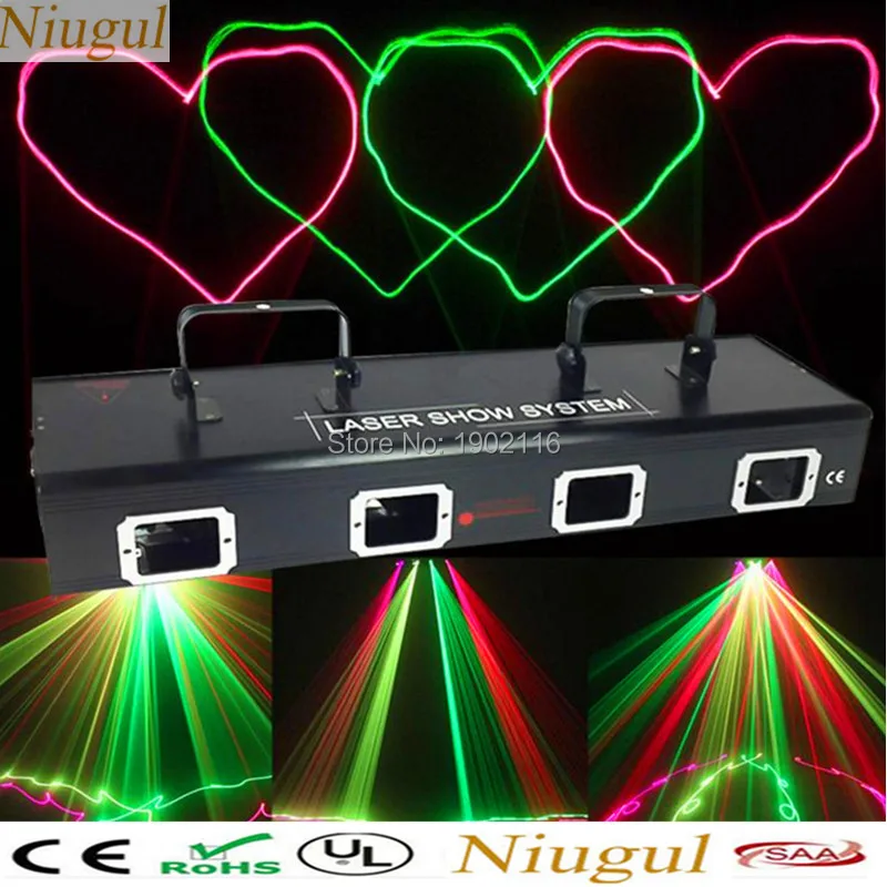 

4 Lens Red Green Laser Light/DMX512 Professional DJ Home Party Show Bar Holiday Beam Effect Stage Lighting/4 Heads RG Scan Laser