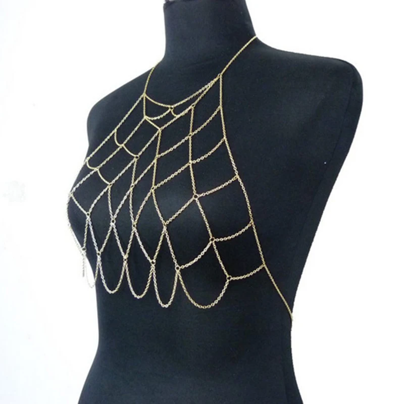 Женская Halterneck сетки тела цепь Bralette бикини ожерелье бюстгальтер живота|Украшения