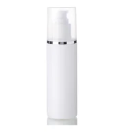 30pcs 180ml classical cream pump bottle white color with silver rim HDPE plastic refillable bottles for cosmetics