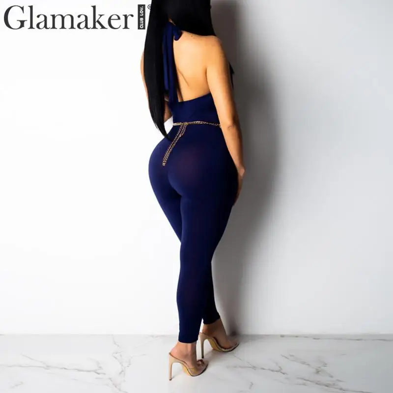 Glamaker сексуальный Холтер размера плюс вечерние длинный комбинезон женский