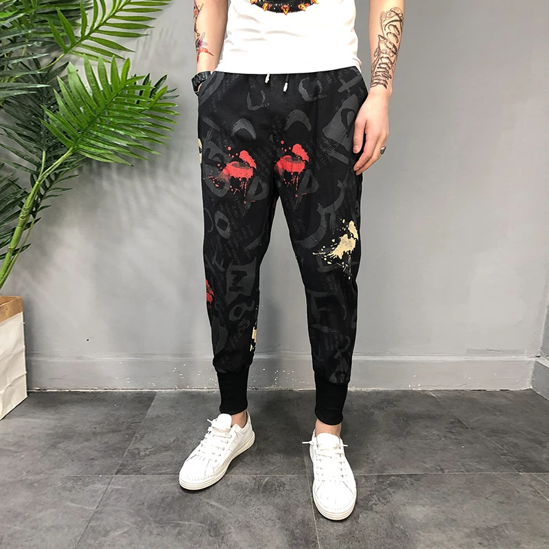 

Спортивные штаны; Новинка; Лидер продаж; Мужские тонкие брюки с цветочным принтом; Брюки в стиле хип-хоп; Эстетичный черный цвет; Бесплатная ...
