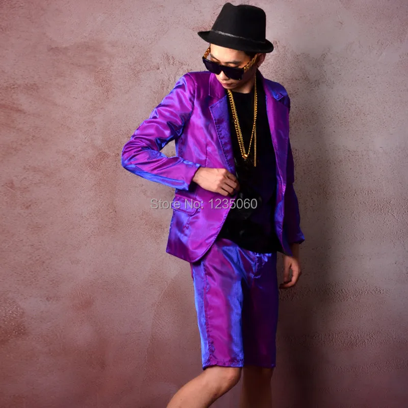 (jacket+pants) Bright purple male suit Silk fabric slim tide stage sets Bar Nightclub Rock show costumes Prom performance outfit | Дом и сад