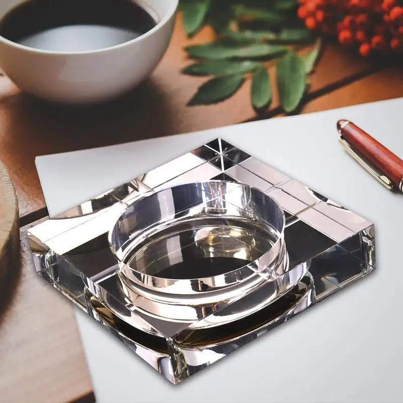Promotion! Modern White crystal Home/Office Art Deco Portable Square Crystal Ashtray Golden Model 10 cm | Дом и сад