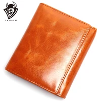 first layer of leather wallet female oil wax ladies retro multi folding clutch bag change multi function