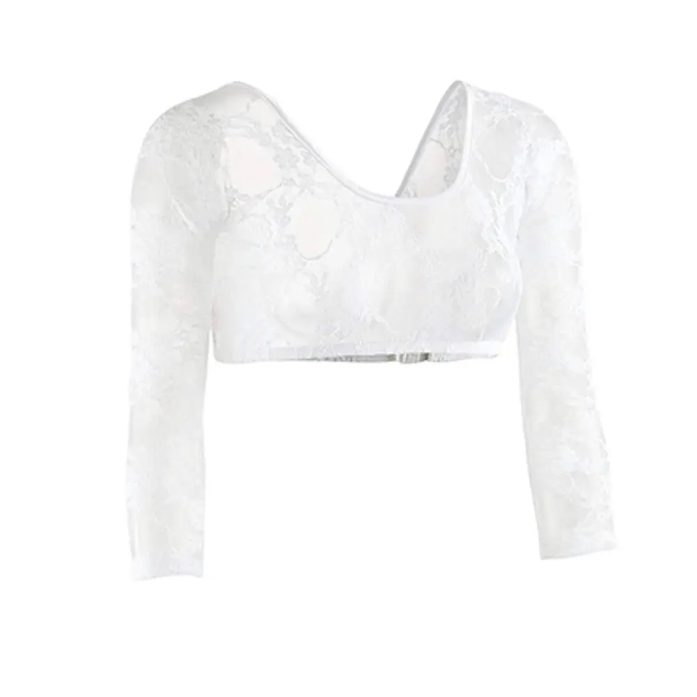 

1PCS Slimmer Thinner Lady Mesh Lace Sexy Sheer Pespective See-through Blouse Long Sleeve Mini Crop Tops Shirts Clothing