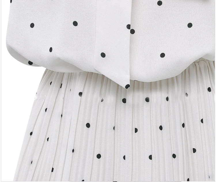 Women Dress 2021 Bow Above Knee Mini Dot Full A-Line Office Lady Chiffon Dresses Empire Ladies White 3418 50 | Женская одежда