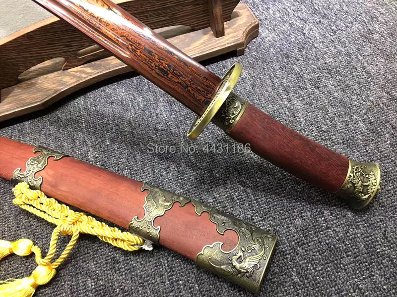 Складывающийся нож из дамасской стали с красным лезвием острый китайский WuShu