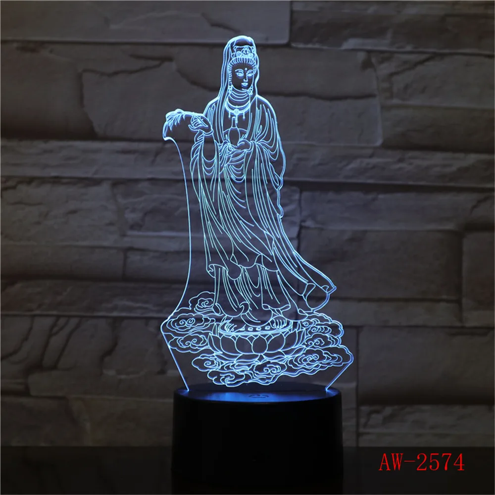 Новинка 3D лампа Guanyin иллюзия светодиодный ная USB сенсорный RGB 7 цветов меняющийся