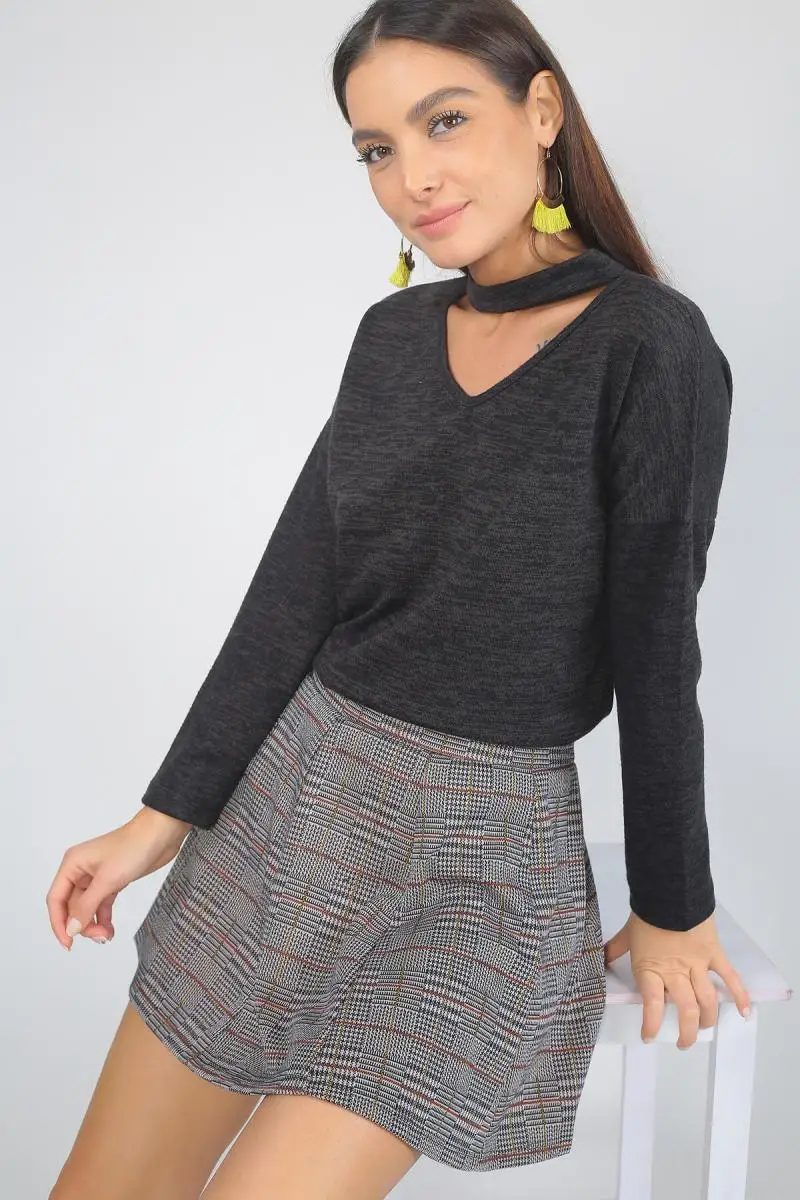 Размер частный респект женский черный шеи ремень разрезы лайкра Туника блузка