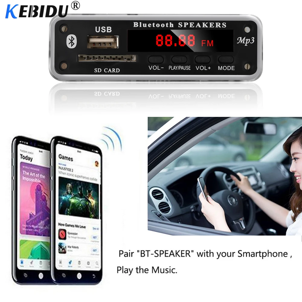 Беспроводной Bluetooth MP3 плеер KEBIDU 3 5 мм декодер плата USB TF радио FM AUX модуль в 12 В WMA