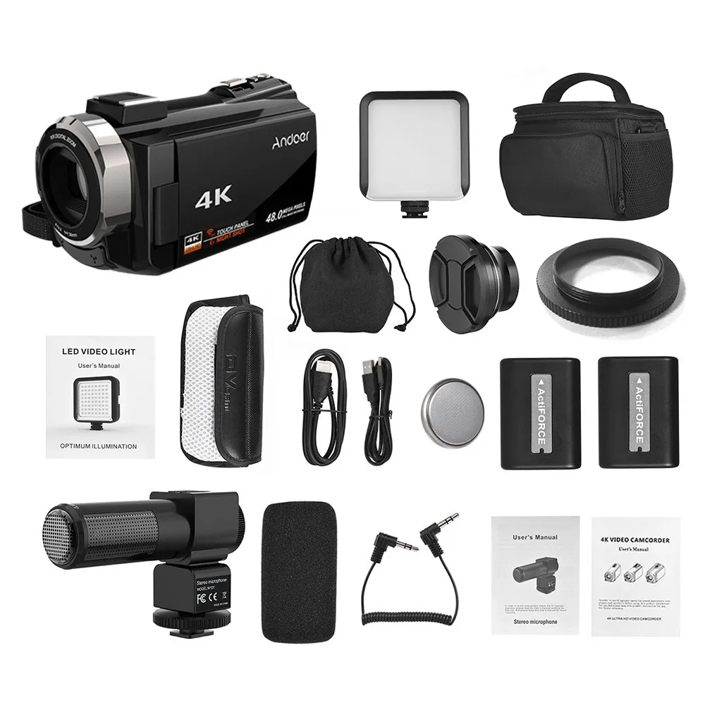 Видеокамера Andoer 4K 1080P 48 МП Wi-Fi с 3-дюймовым емкостным сенсорным экраном |