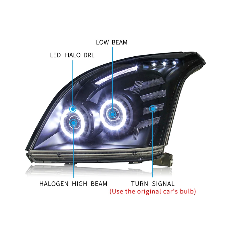 Головной светильник в сборе для Toyota Land Cruiser Prado 2003-2009 светодиодный halo