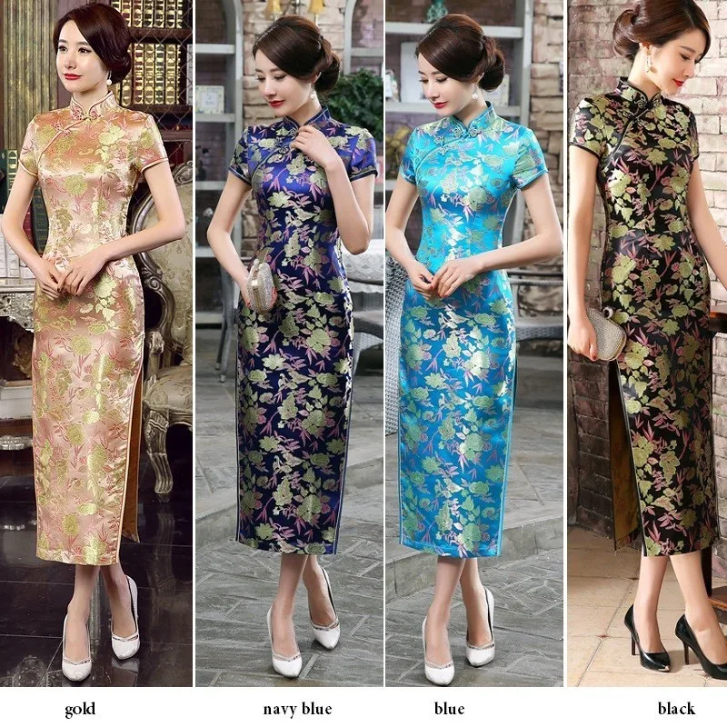 Золотое платье для невесты Qipao вечерние платья длинное представление Т образная