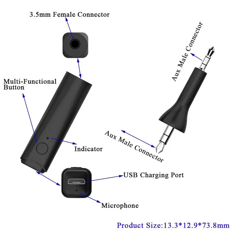 Bluetooth 5.0 Stereo Audio Adapter 3.5mm A2dp Handsfree Music Receiver For AK Y45BT Y50 Y40 Y55 K490 NC K545 Headphone | Электроника