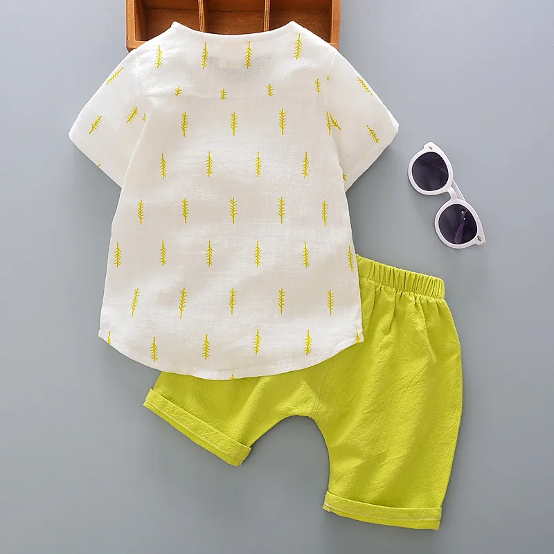 Simple Print Chinese Style Cotton And Linen 2pcs Sets Short Sleeve T-shirt + Pants Age 9 Month-4 Yrs Summer Toddler Boys Clothes |