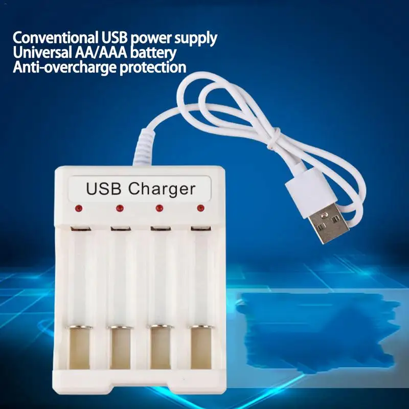 USB Universal Battery Fast Charger 4 Slot Smart Adjustable Charging for Standard AA AAA Adapter | Электроника