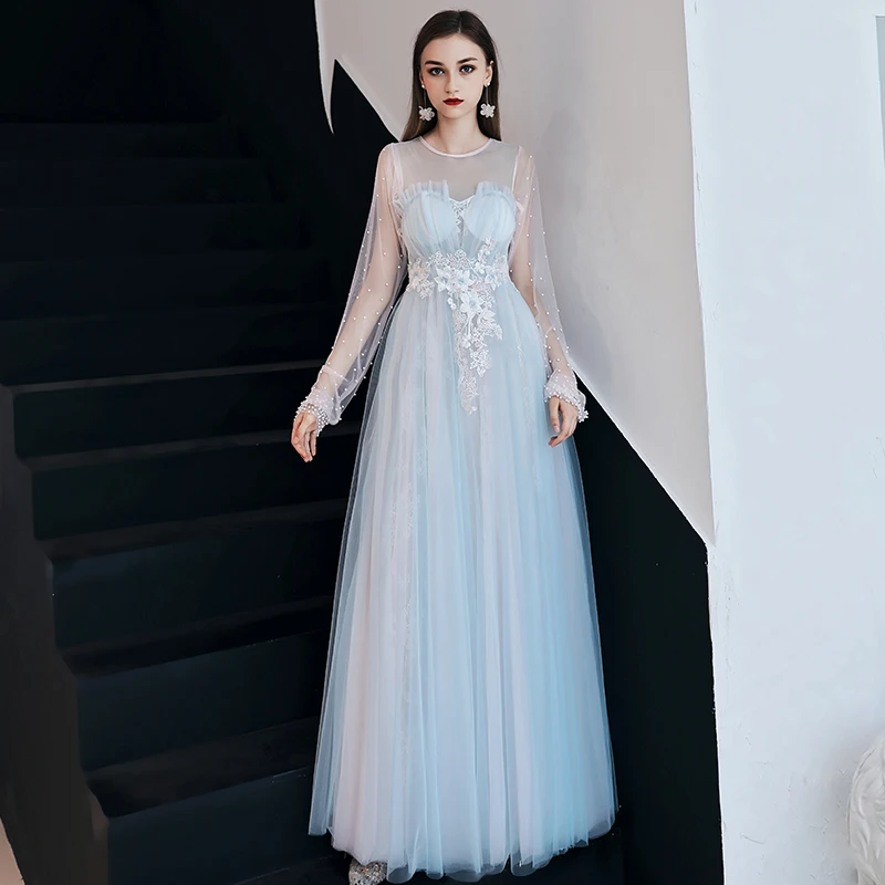 SSYFashion/Новинка вечернее платье Tulee Lllusion Длинные рукава Кружевная аппликация