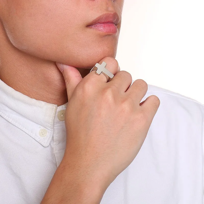 Sideways Cross Ring Men Stainless Steel Solid Metallic Crucifix Band Plain Rings | Украшения и аксессуары