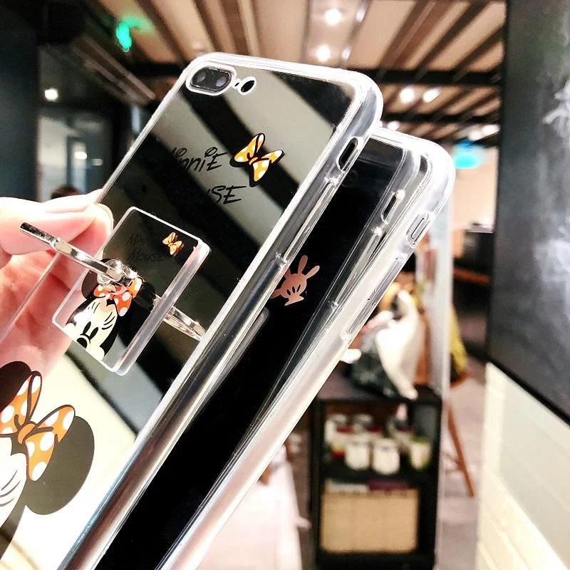 С Микки Маусом Минни Мышь чехол для iPhone 7 зеркало кольцо X XS MAX XR 6 s 8 плюс 5 5S задняя