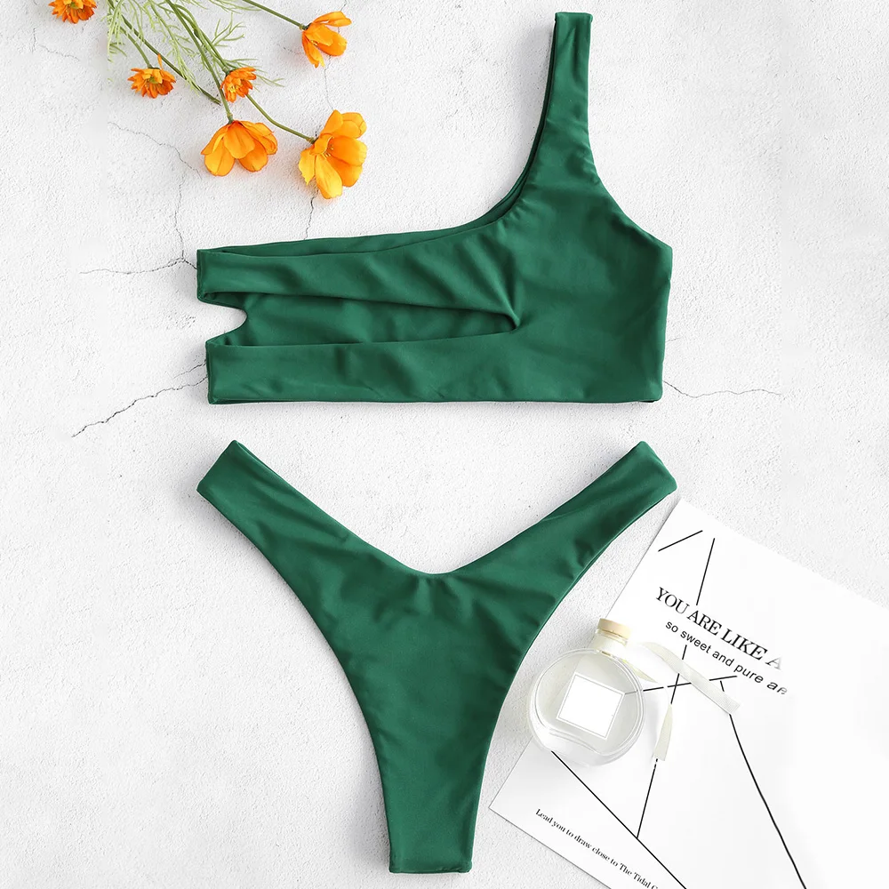 Женский комплект бикини на одно плечо ZAFUL с вырезами и высокой талией бюстгальтер