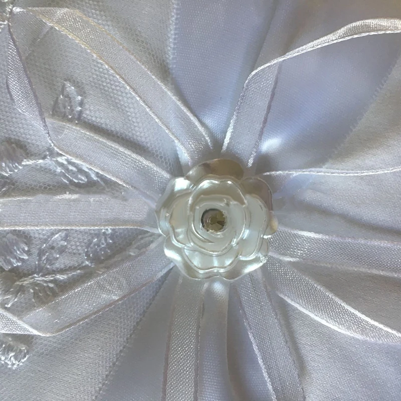 Classic White Satin Ribbon Floral Embroidered Wedding Ring Bearer Cushion Pillow | Дом и сад