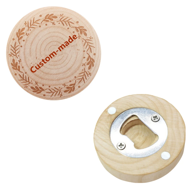 

100pcs Kitchen Accessories Fridge Magnet Eco-friendly Wood Round Beer Bottle Opener Custom Logo DIY Unique Design Business Gifts