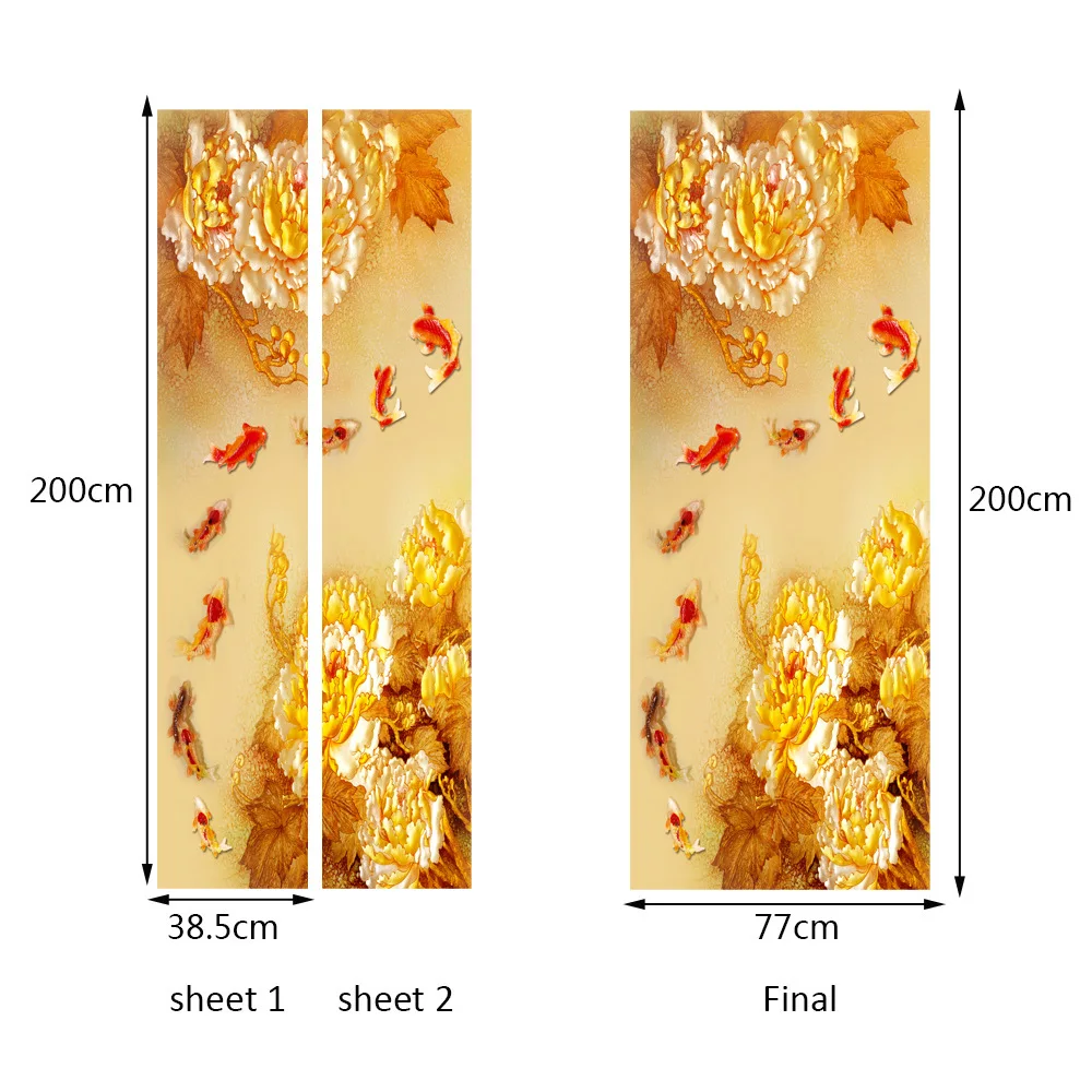 Creative Door Decoration Gold Flower Fish Stickers Waterproof Renovation Bedroom Personality Decals Home Art Mural | Обустройство