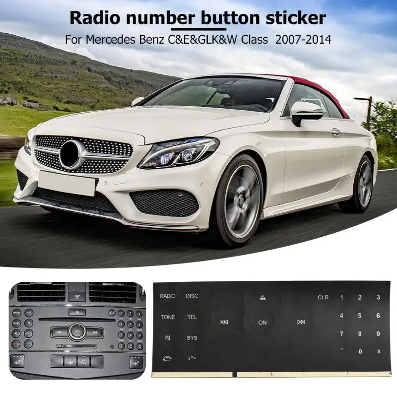 Black Plastic Radio Number Button Stickers Repair Decal Kit for C/E/GLK/W Class 2007-2014 200*50*10mm Sticker | Автомобили и