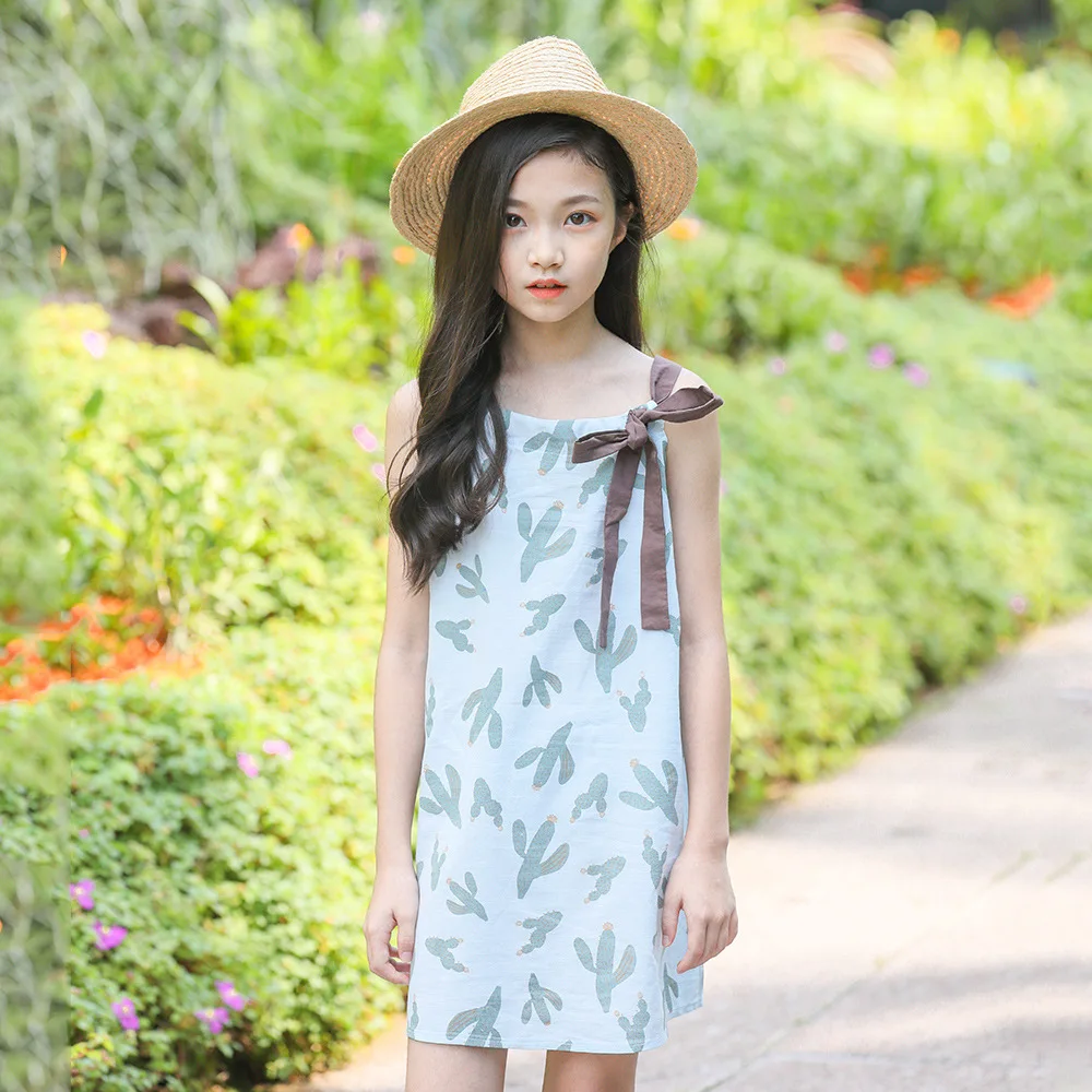 sleeveless chiffon beach dress age for 4 -14 yrs teenage girls vest 2019 new spring summer big clothes print frocks | Детская одежда и