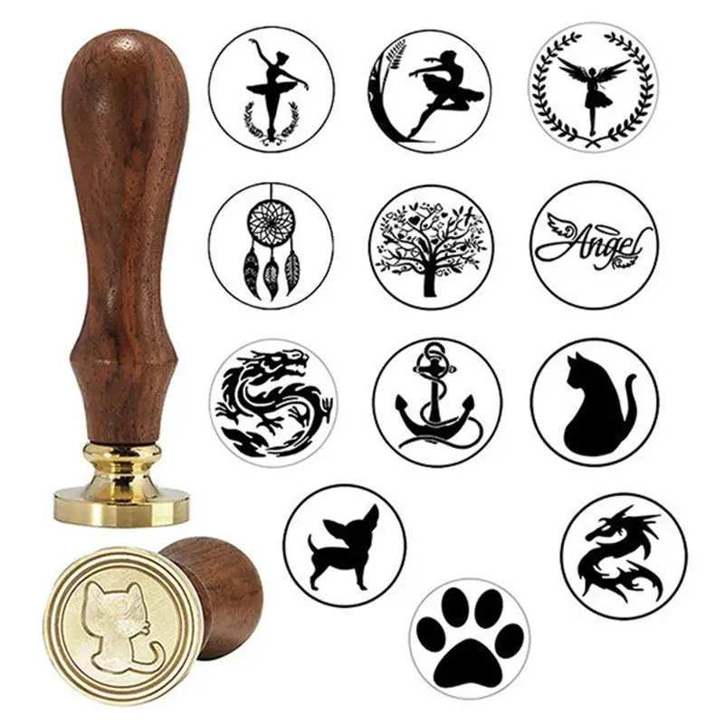 

Novelty Copper Head Wooden Handle Flower Wax Seal Stamp Invite Letter Card Decor, Dog footprints