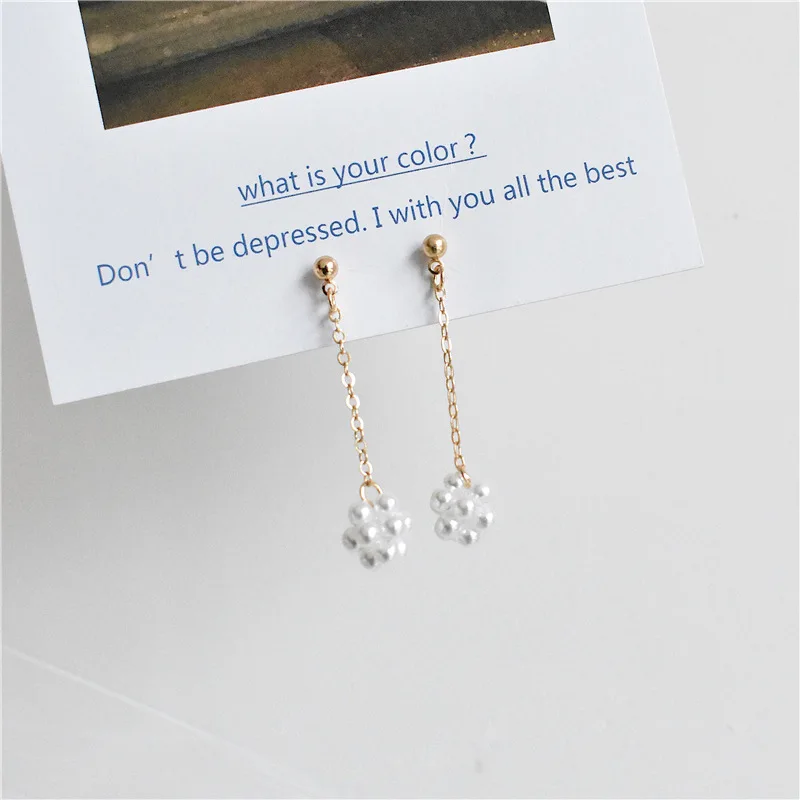 New Fashion Ins Korea Concise Exquisite Temperament Small Hand-twisted Pearl Ball Tassels Long Drop Earrings For Women Jewelry | Украшения