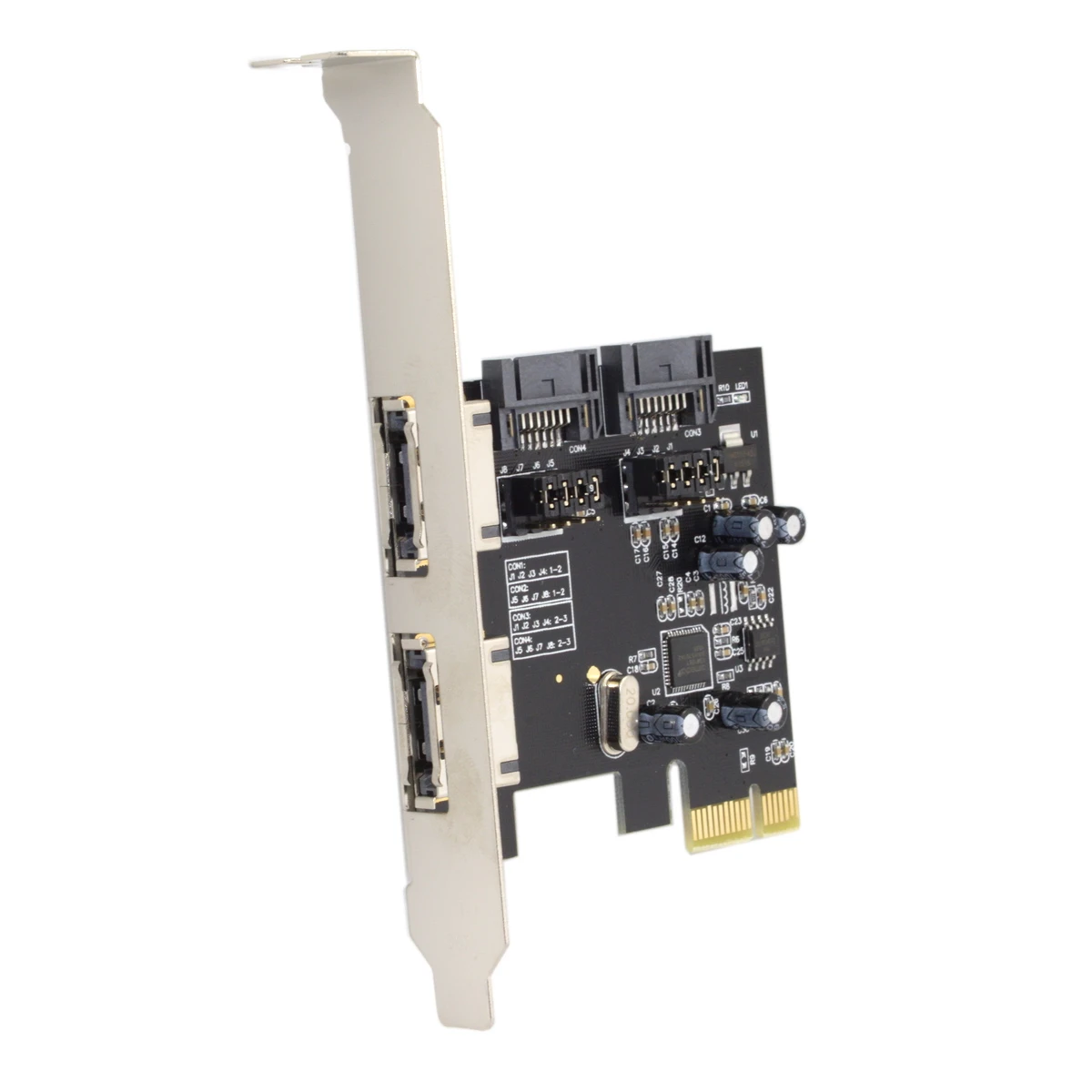 

Jimier PCI-E To 4 Ports SATA 3.0 ESATA PCIE SATA3 6Gbps Expansion Card PCI-E Adapter Black