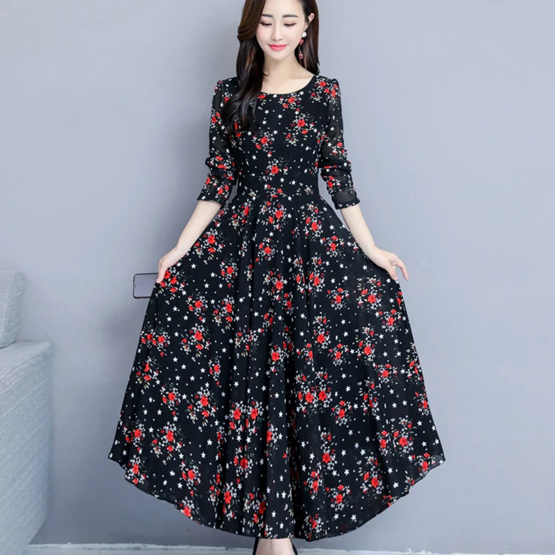 Женское платье с круглым вырезом и цветочным принтом богемное пляжное