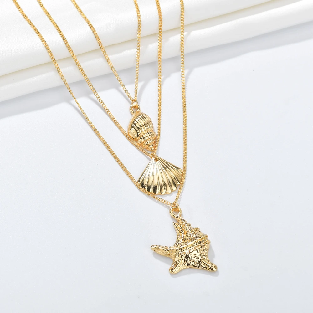 GEREIT 2019 ZA Multi Layered Shell Chokers Necklaces For Women Boho Statement Gold Color Chain Long Necklace Jewelry Accessories | Украшения