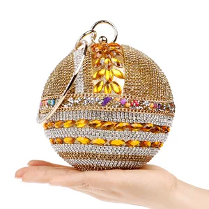 Fashion Round Ball Evening bags women's Luxury Golden Crystal Day Clutches Circular Chain Shoulder bags Bride Wedding purse