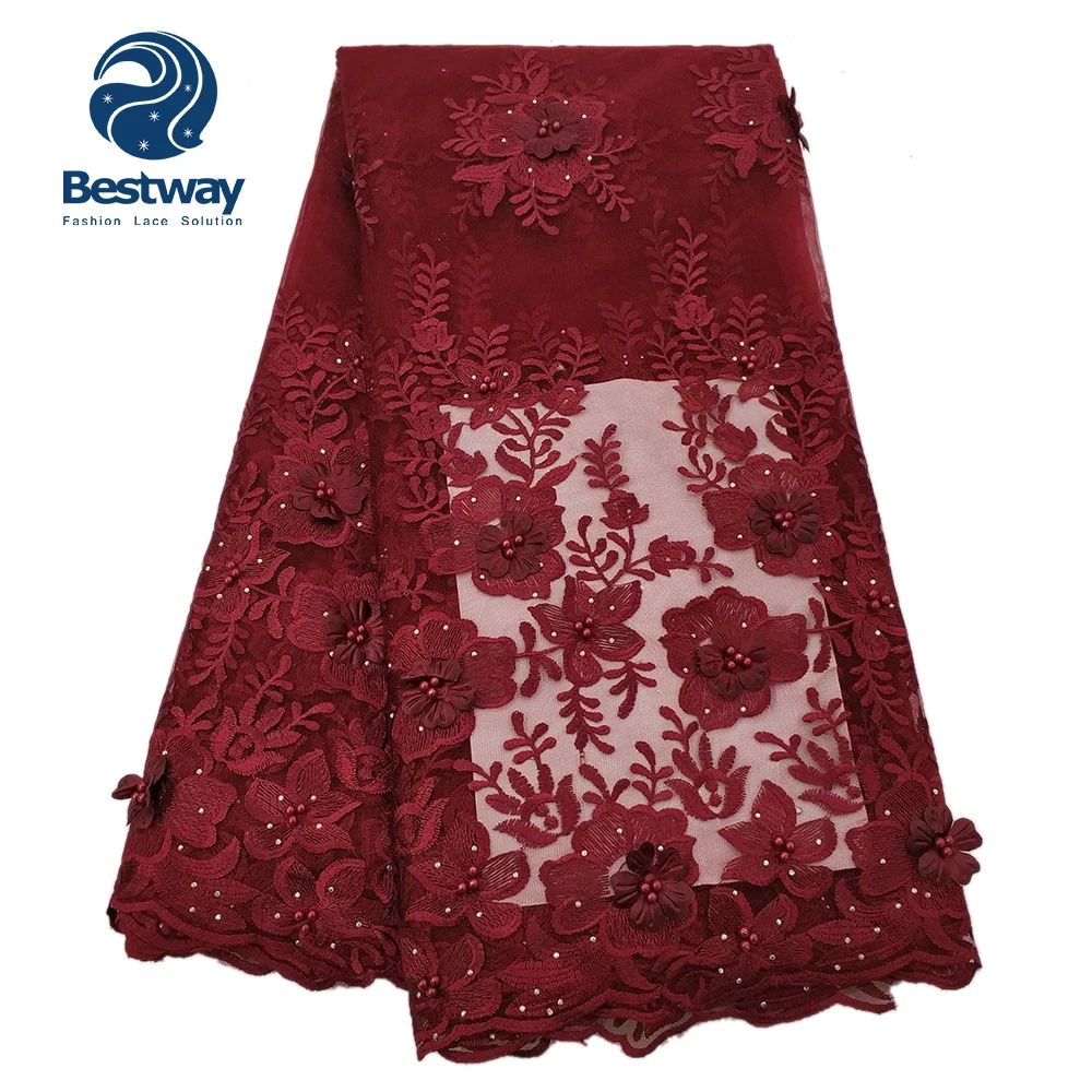 Африканская ткань Bestway французские кружева сетчатые вышитые 3D бусины с