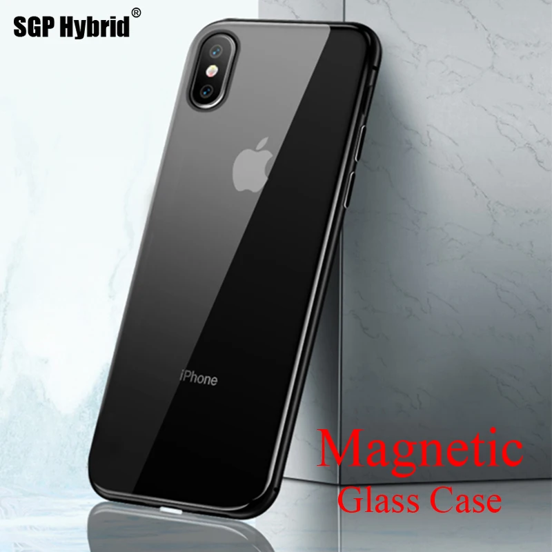 Металлический магнитный чехол для iPhone XR X R S Магнитный из закаленного стекла XS MAX