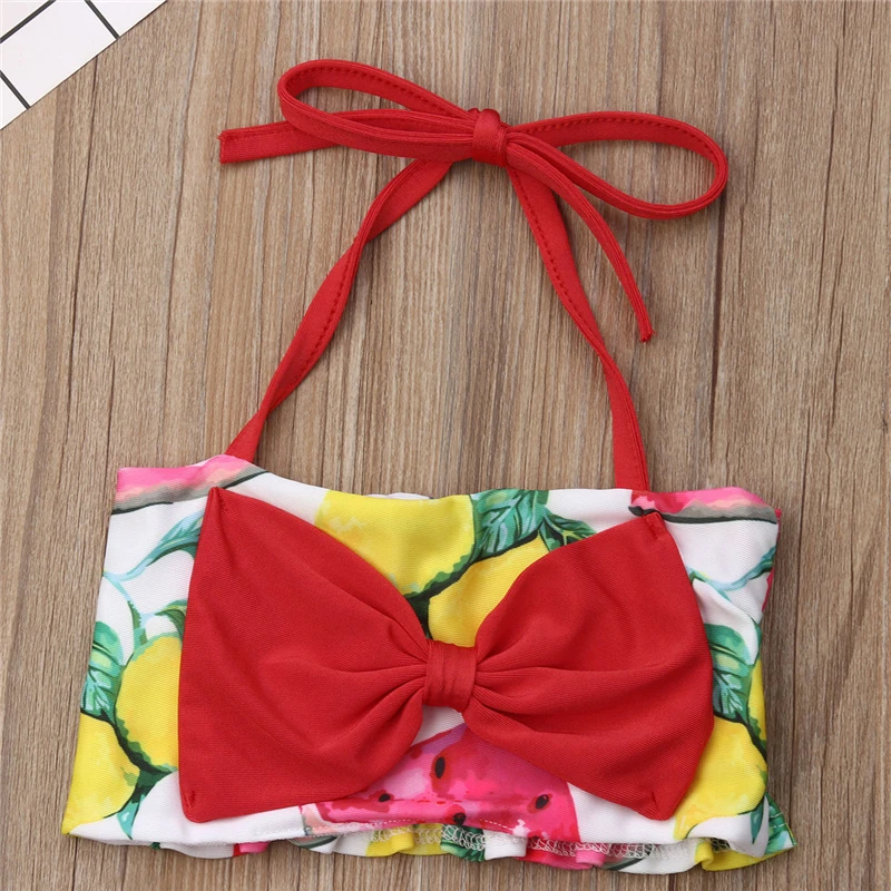 New Arrival Lovely Baby Girls Summer Bikinis Sets Fruit Printed Bow Tie Style Swimwear | Женская одежда