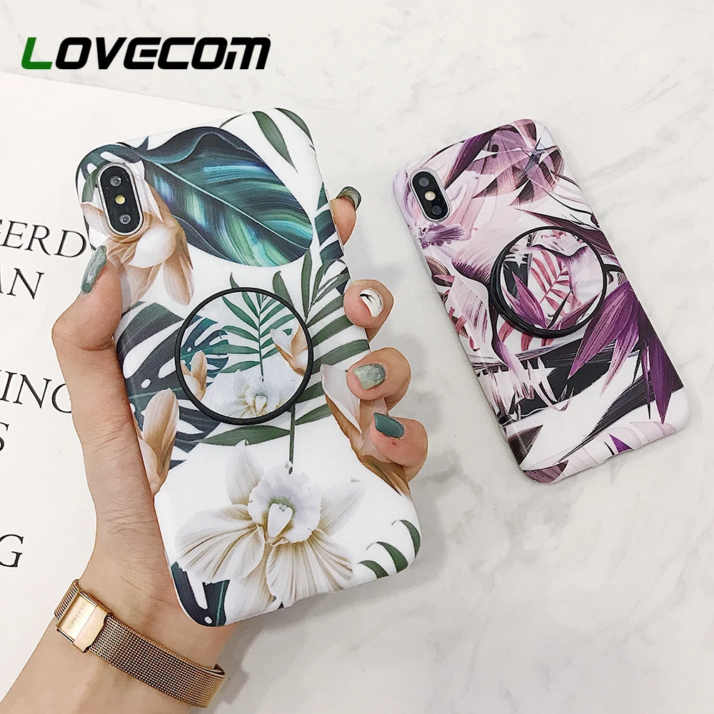 Винтажный чехол LOVECOM с листьями дерева и держателем для телефона iPhone 12 Mini 11 Pro Max XR X