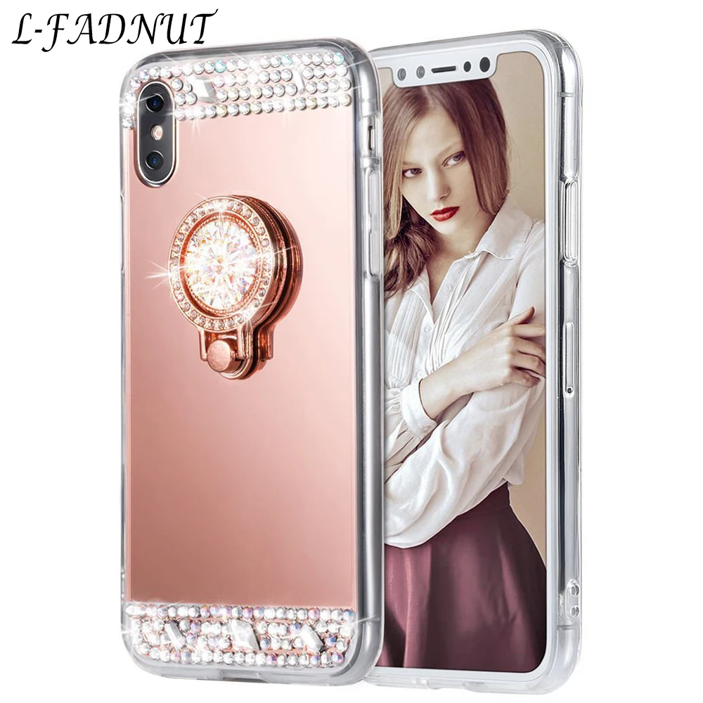 L FADNUT Блестящий Алмазный чехол для телефона huawei P20 Lite кольцо на палец зеркальная