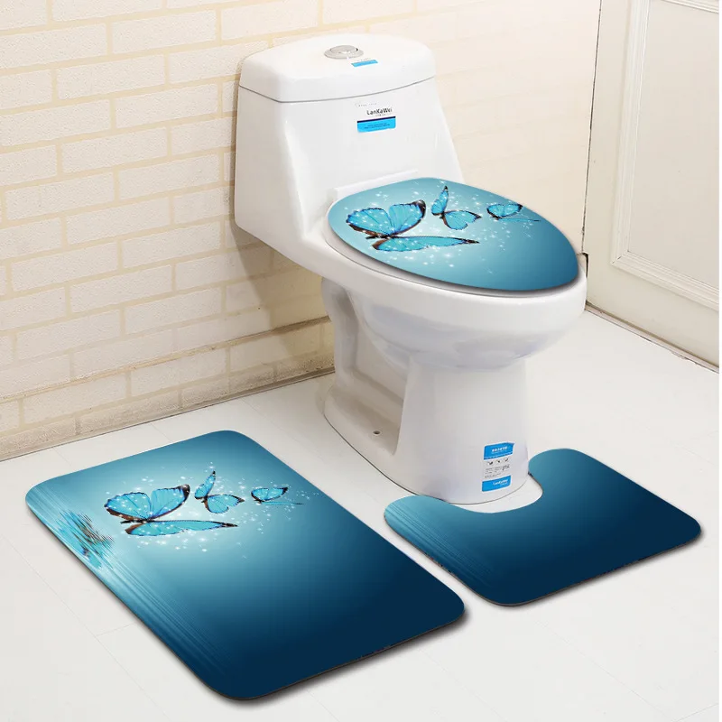 Т красочный 3 шт коврик для ванной нескользящий Toillete чехол сиденья 3D комплект