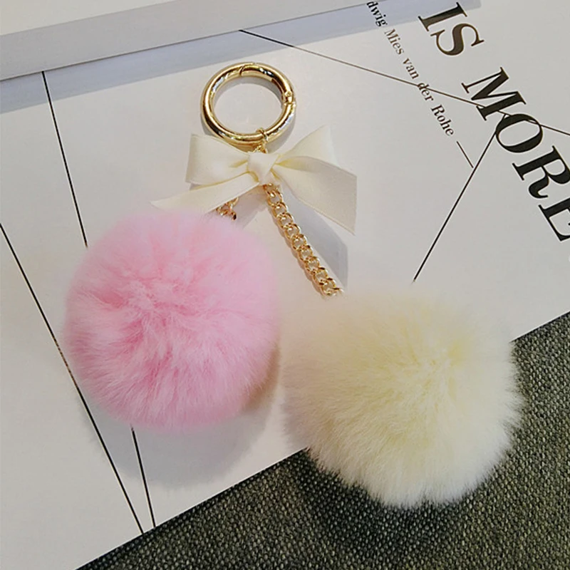 Double rabbit hair ball fashion bow bag pendant key chain car | Автомобили и мотоциклы