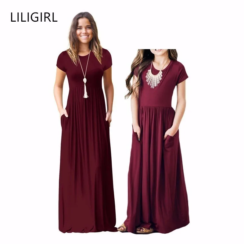 Длинные платья LILIGIRL для мамы и дочки новинка 2019 летнее пляжное платье девочек