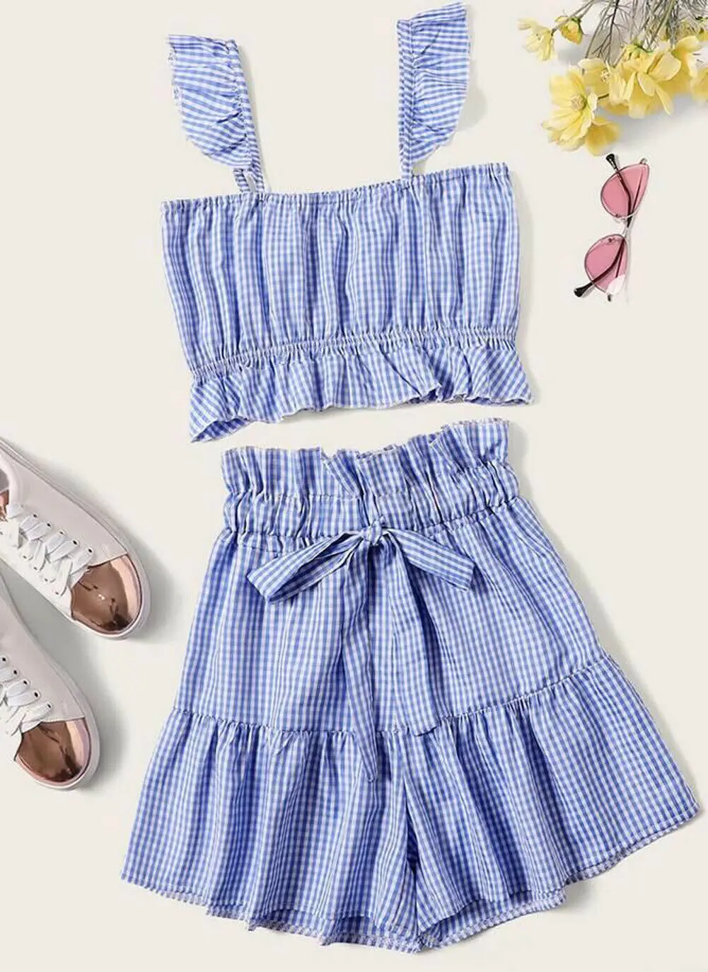 

Womens 2 Piece Outfit Set Rompers Jumpsuit Set Sleeveless Crop Tops + Pants