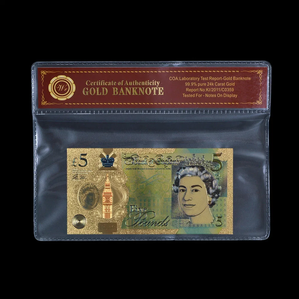 WR новый британский фунт 24k Золотая банкнота красочные бумажные деньги 5 фунтов с