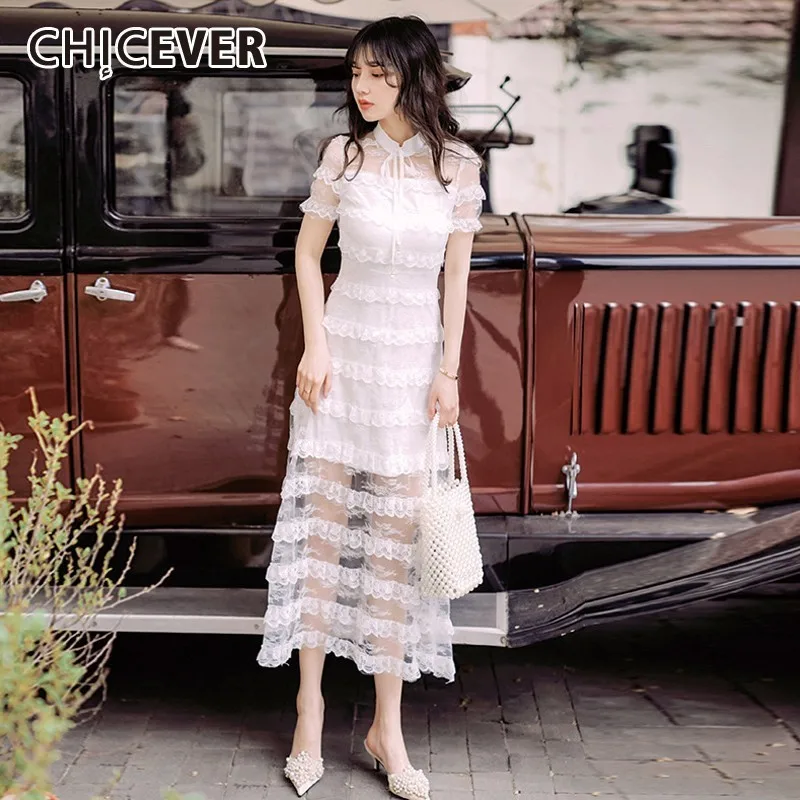 CHICEVER летнее винтажное лоскутное Каскадное кружевное Сетчатое женское платье с