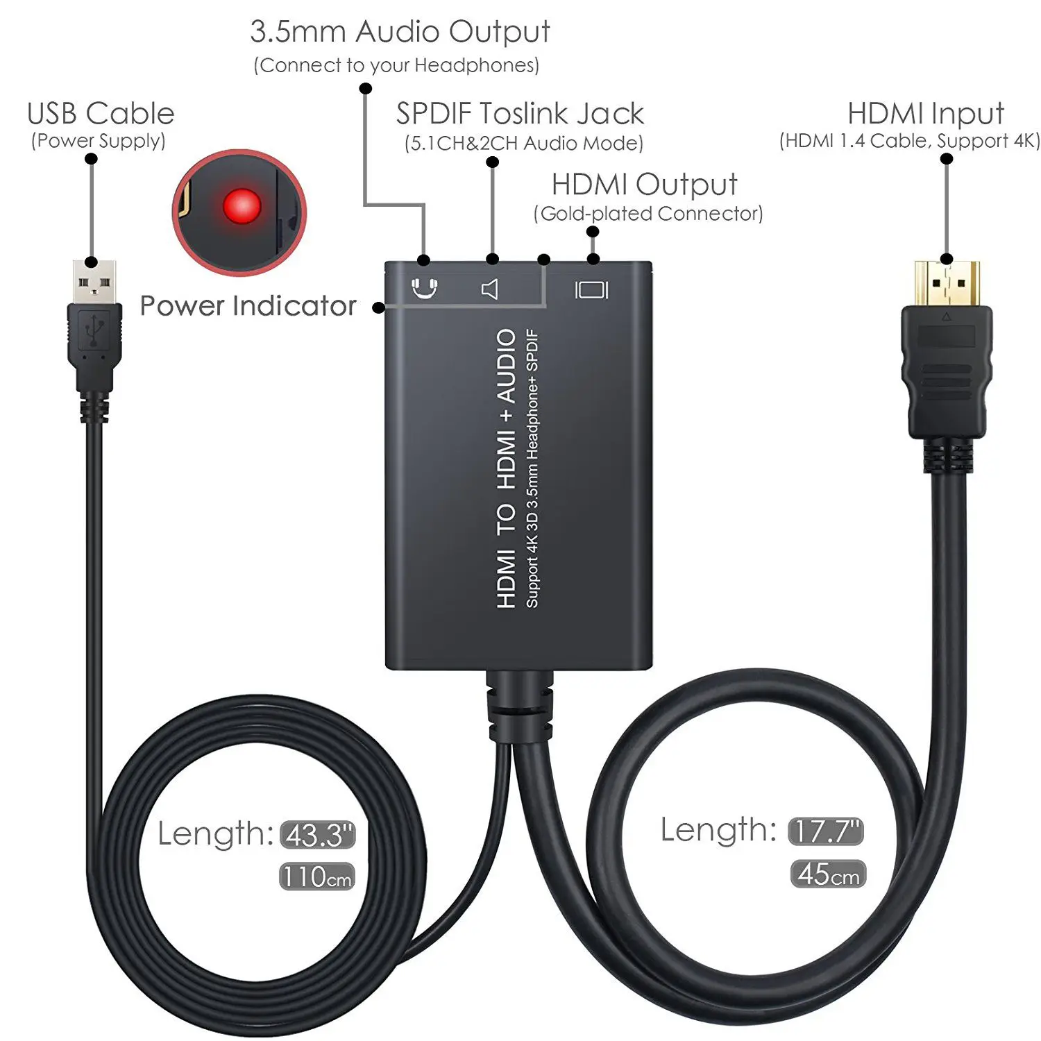 4K HDMI аудио экстрактор к и оптический TOSLINK SPDIF + 3 5 мм стерео сплиттер HDCP 1 4 DAC Digital to A|