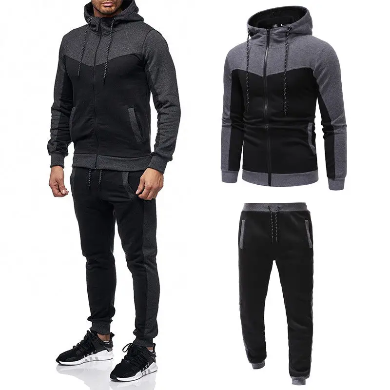 

new fashion mens tracksuits 2Pcs hooded tops and long pants pantchwork two piece sets mae casual sportswear leisure outfit suits