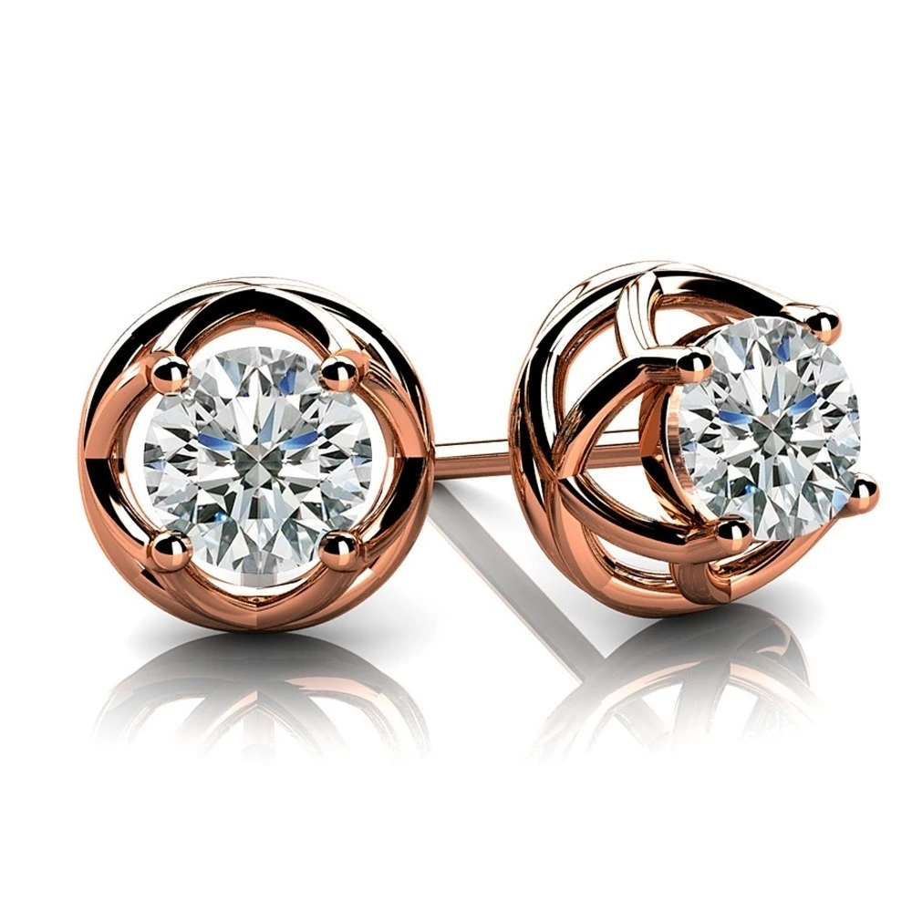 Круглая огранка натуральный серьги гвоздики с бриллиантами в 14 k розовое золото (0