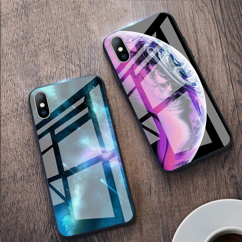 Luxury Planet Surface Tempered Glass Phone Case For iPhone X 7 8 6 6S PLus XR XS Max Protective Back Cover Cases |